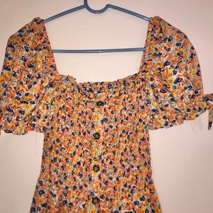 Brave Soul London Flower Print Puff Sleeve Dress
